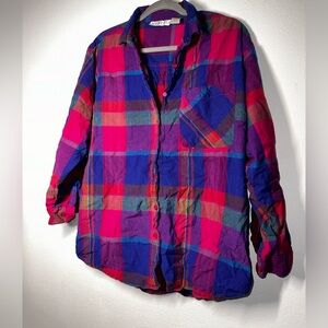 Vintage Venezia Plaid Button Down 100% cotton shirt  size 14/16 Medium/large